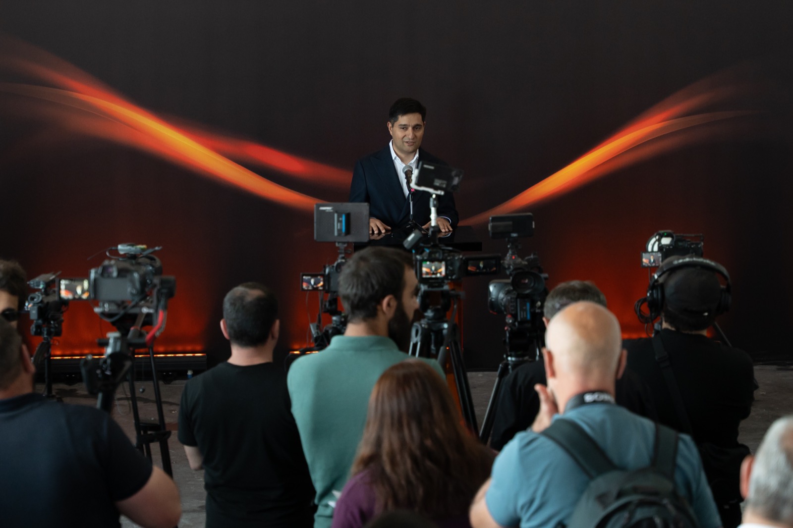 Firebird Co-Founder Alexander Yesayan addresses the media at the AI data center